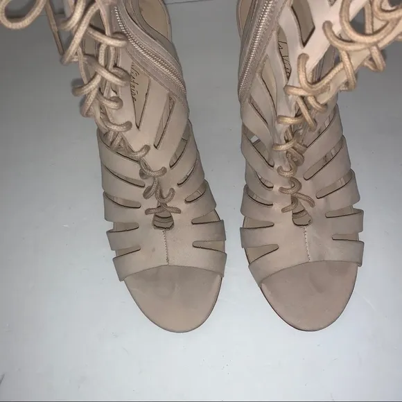 Pour La Victoire Nude Gladiator Lace Up High Heel