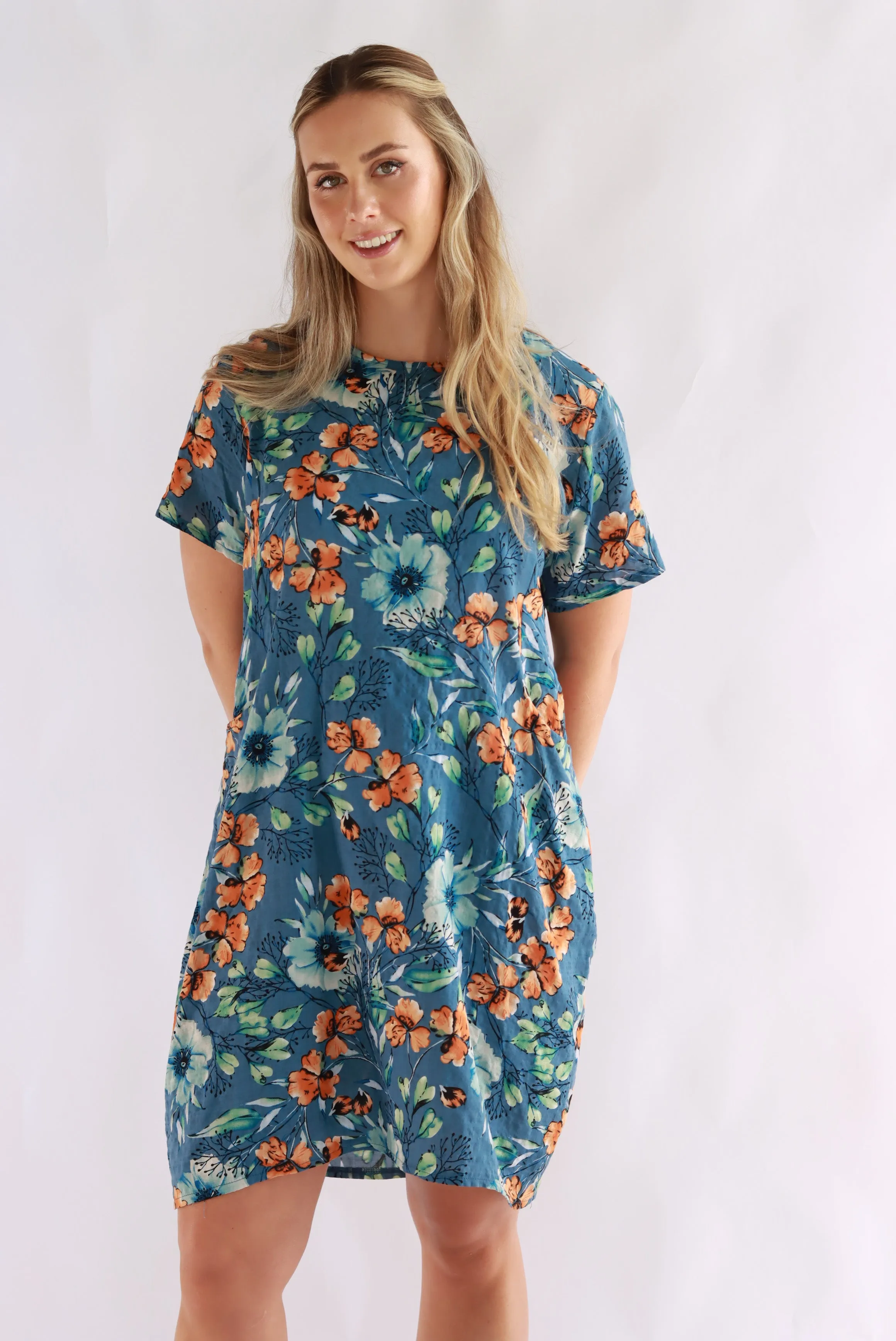 Princella Shift Dress In Blue Floral