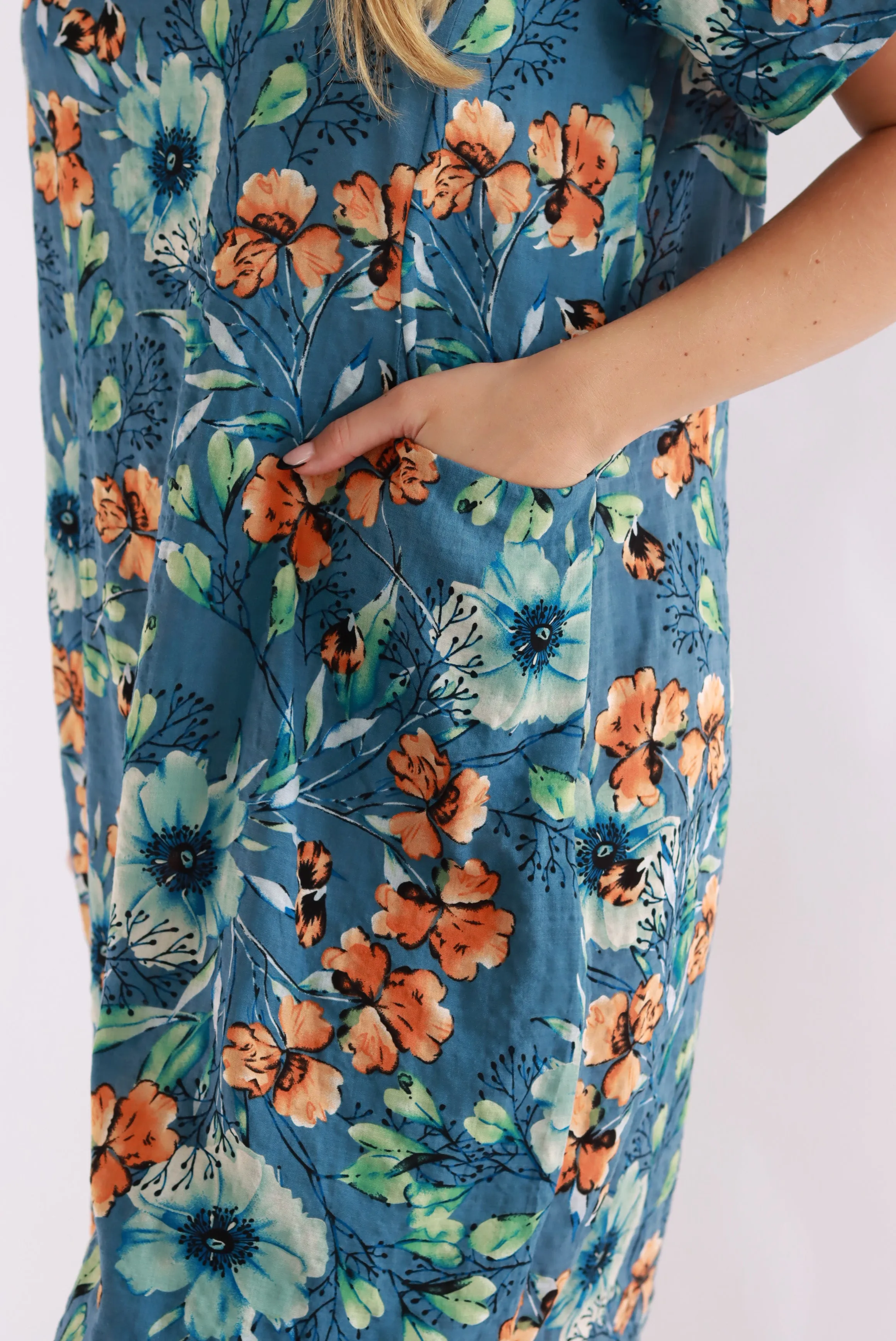 Princella Shift Dress In Blue Floral