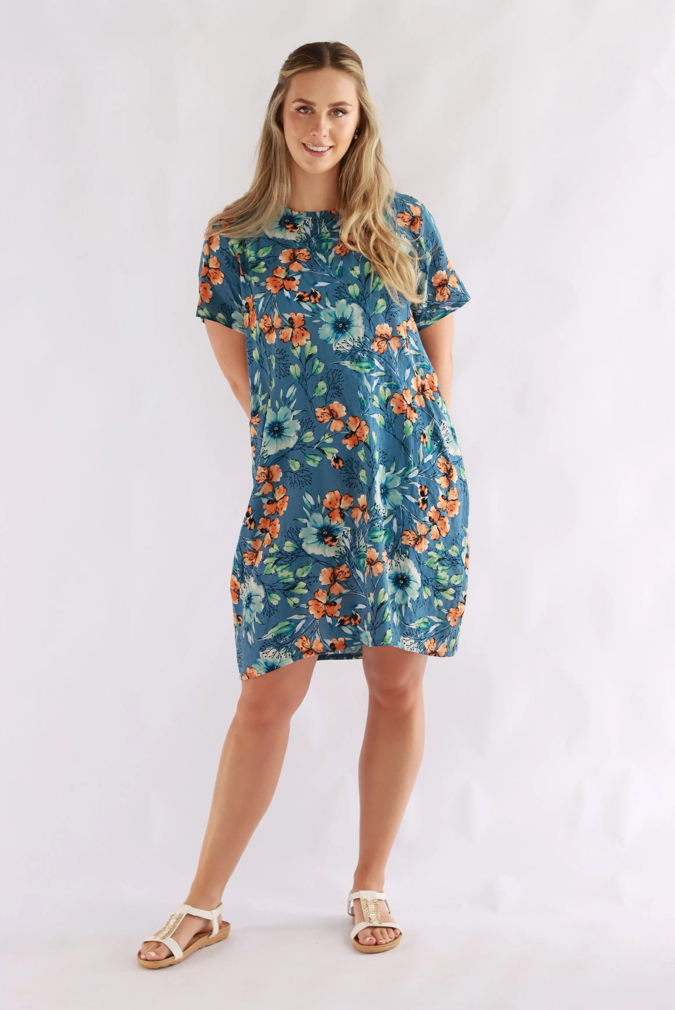 Princella Shift Dress In Blue Floral