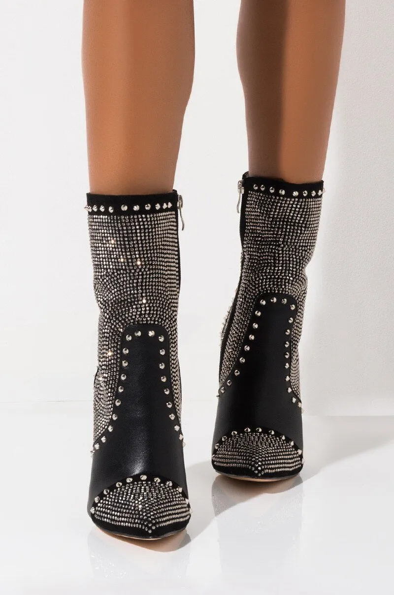 Punk Women Rivet Crystal Martin Boots High Heels Party Shoes