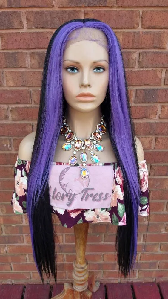 Purple and Black Lace Front Wig | Hd Lace Wig For Women | Straight  Ombre Purple Wig | Cosplay Halloween Party Wig | Glory Tress - FABULOUS