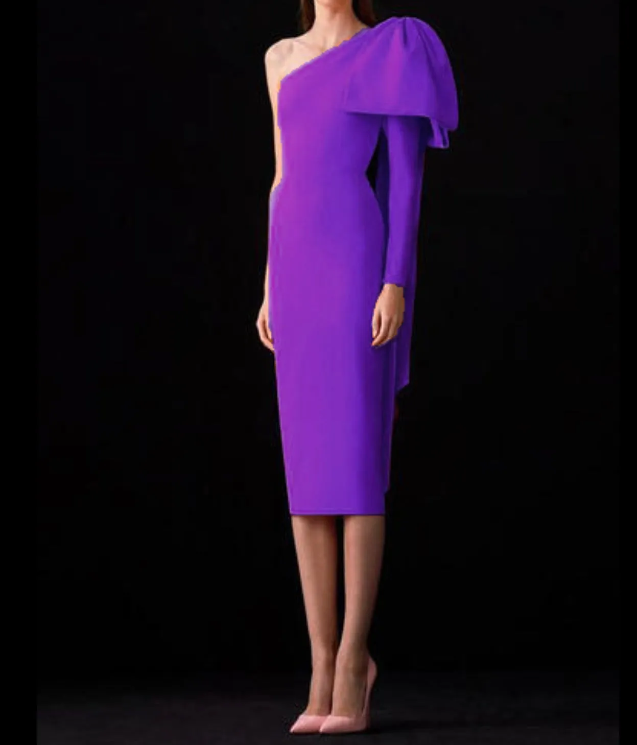 Purple Asymmetrical One Sleeve Bandage Dress