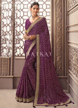 Purple Zari Embroidery Party Wear Saree
