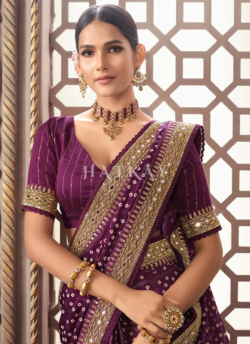 Purple Zari Embroidery Party Wear Saree