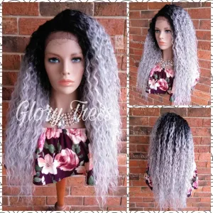READY To SHIP // Silver Gray Lace Front Wig, Long Deep Wavy Wig, Ombre Platinum Silver Wig, Wigs, Soft Swiss Lace // STORMY