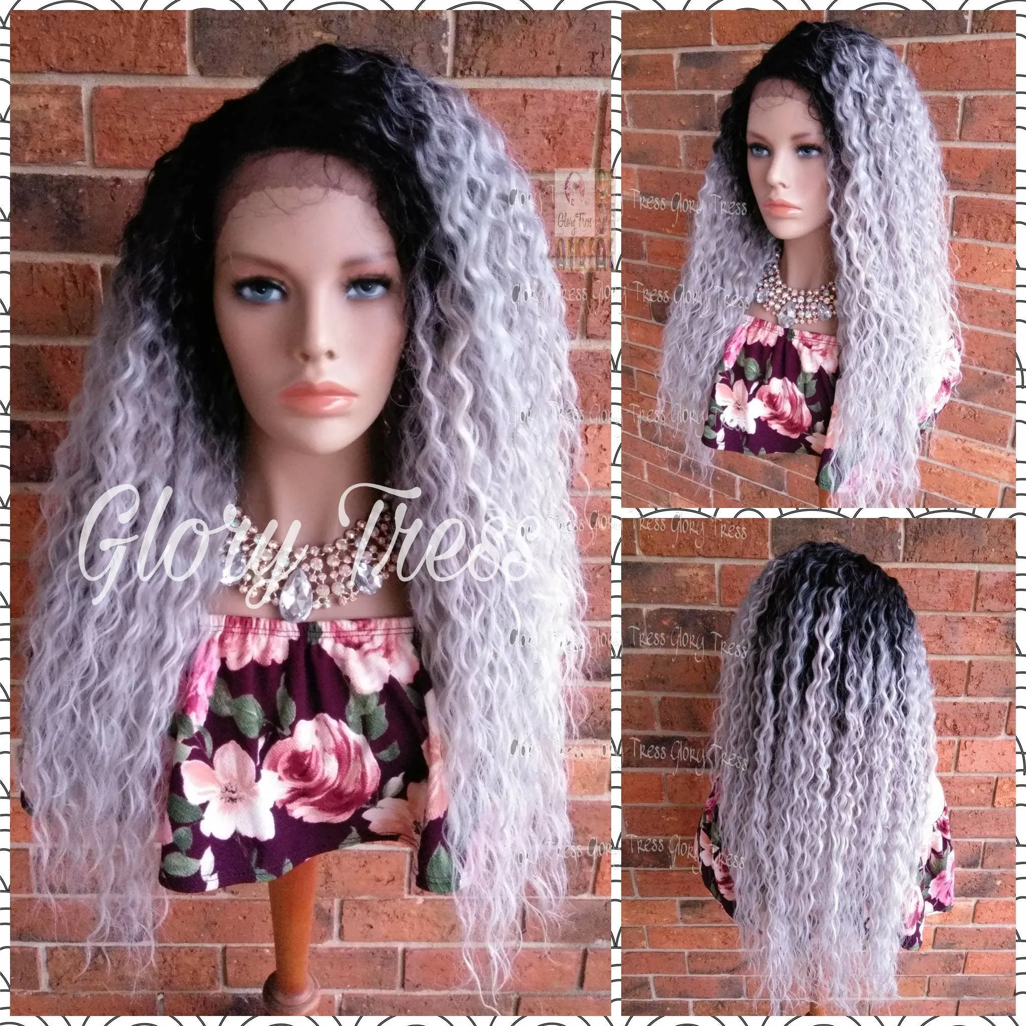 READY To SHIP // Silver Gray Lace Front Wig, Long Deep Wavy Wig, Ombre Platinum Silver Wig, Wigs, Soft Swiss Lace // STORMY