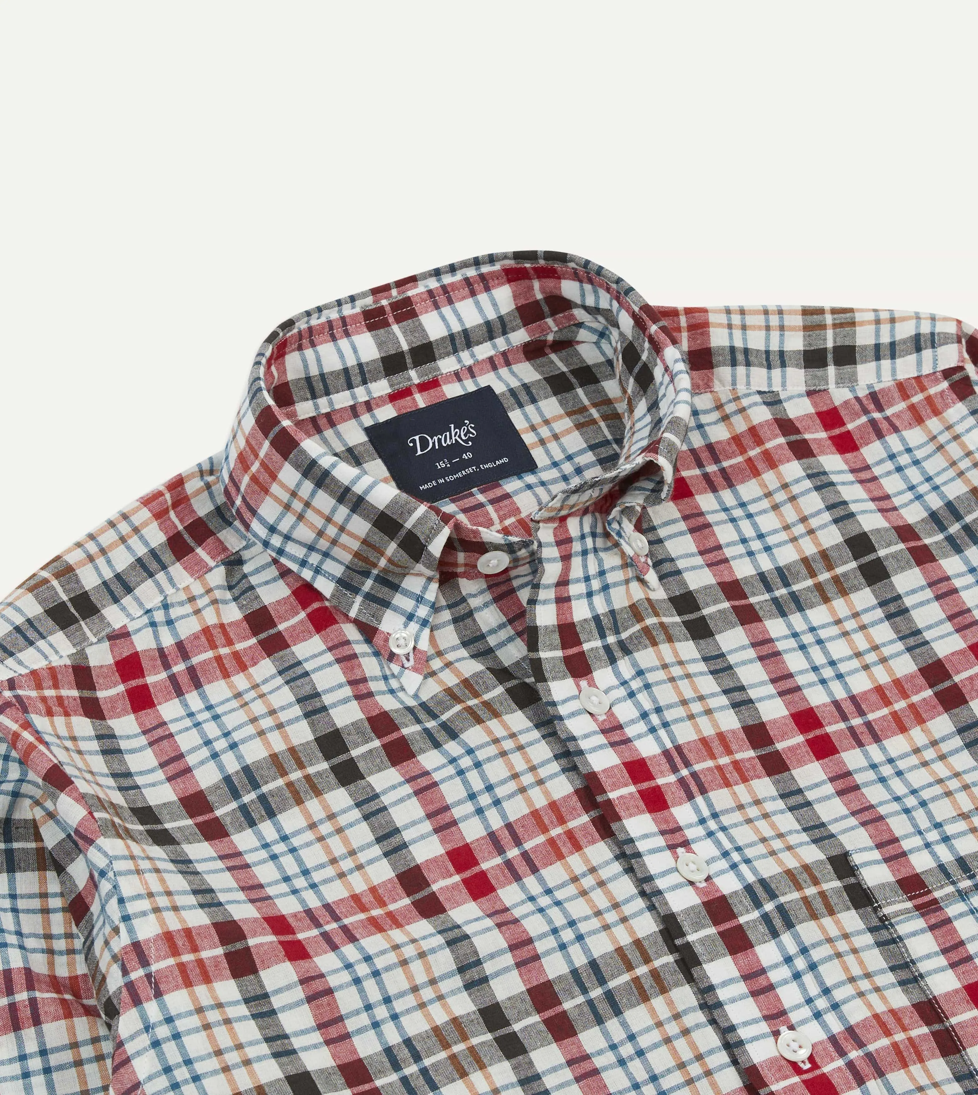 Red and Black Madras Check Cotton Button-Down Shirt