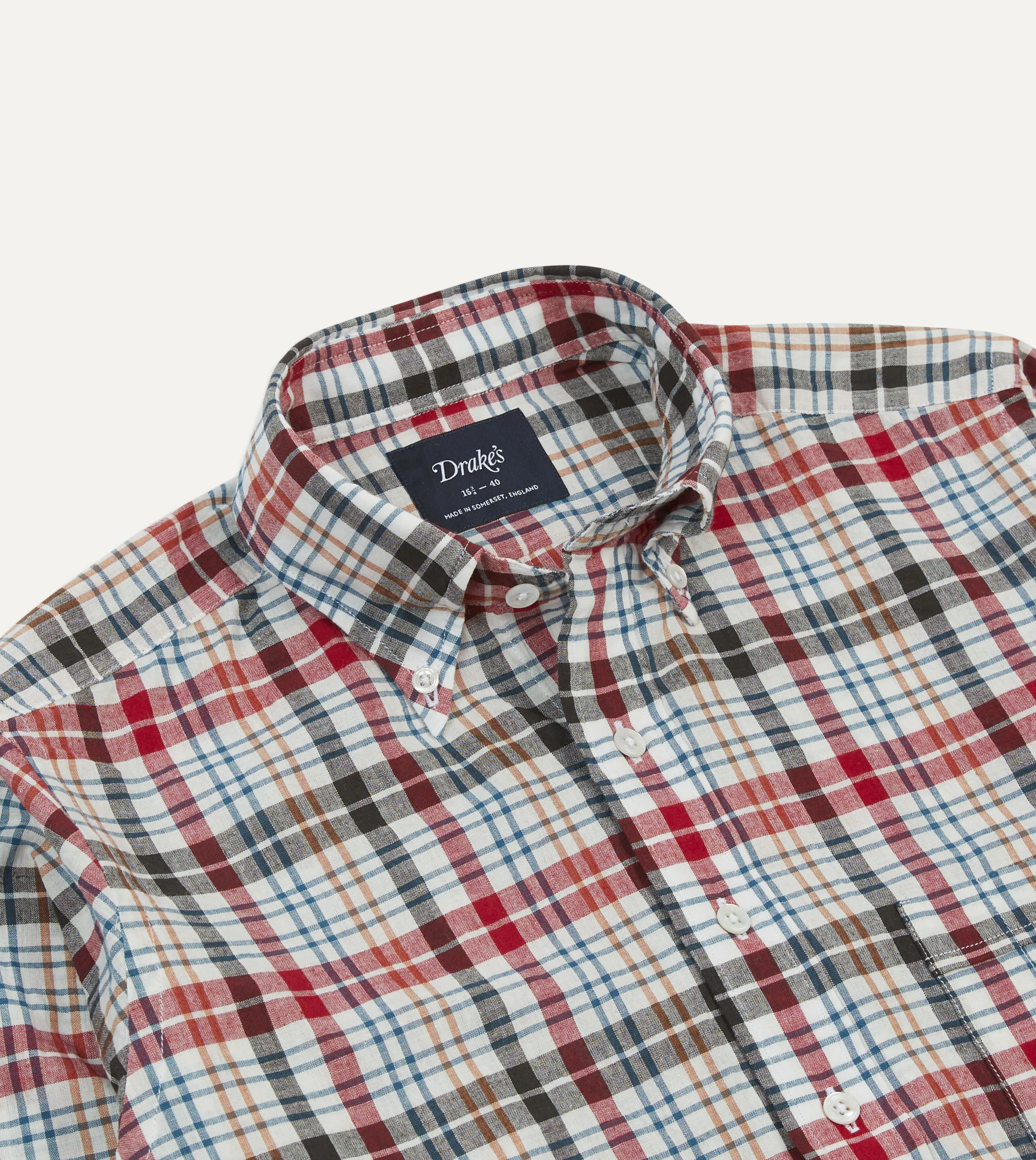 Red and Black Madras Check Cotton Button-Down Shirt