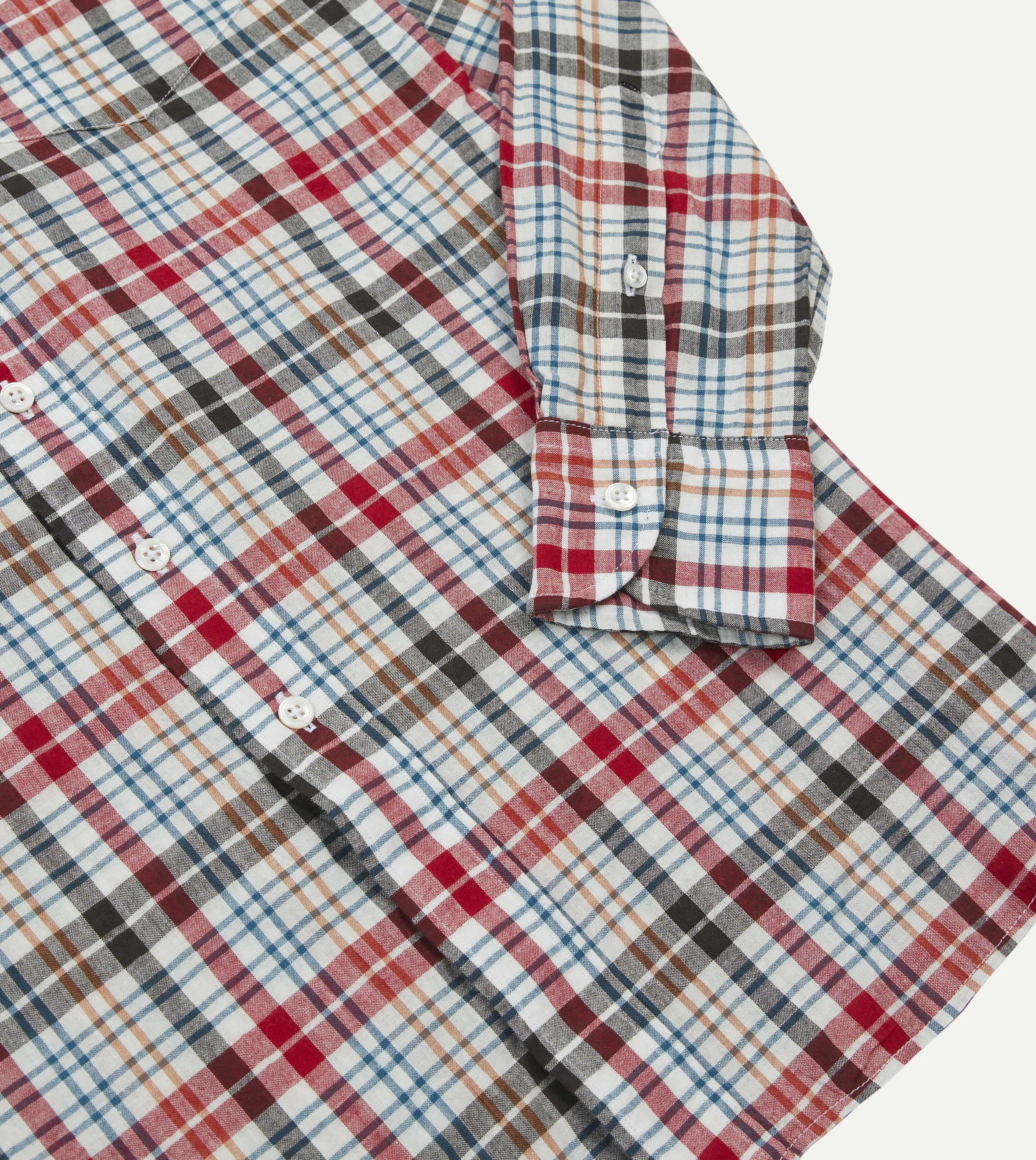Red and Black Madras Check Cotton Button-Down Shirt