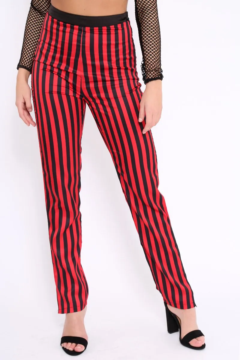 Red And Black Stripe Satin Trousers - Elorah