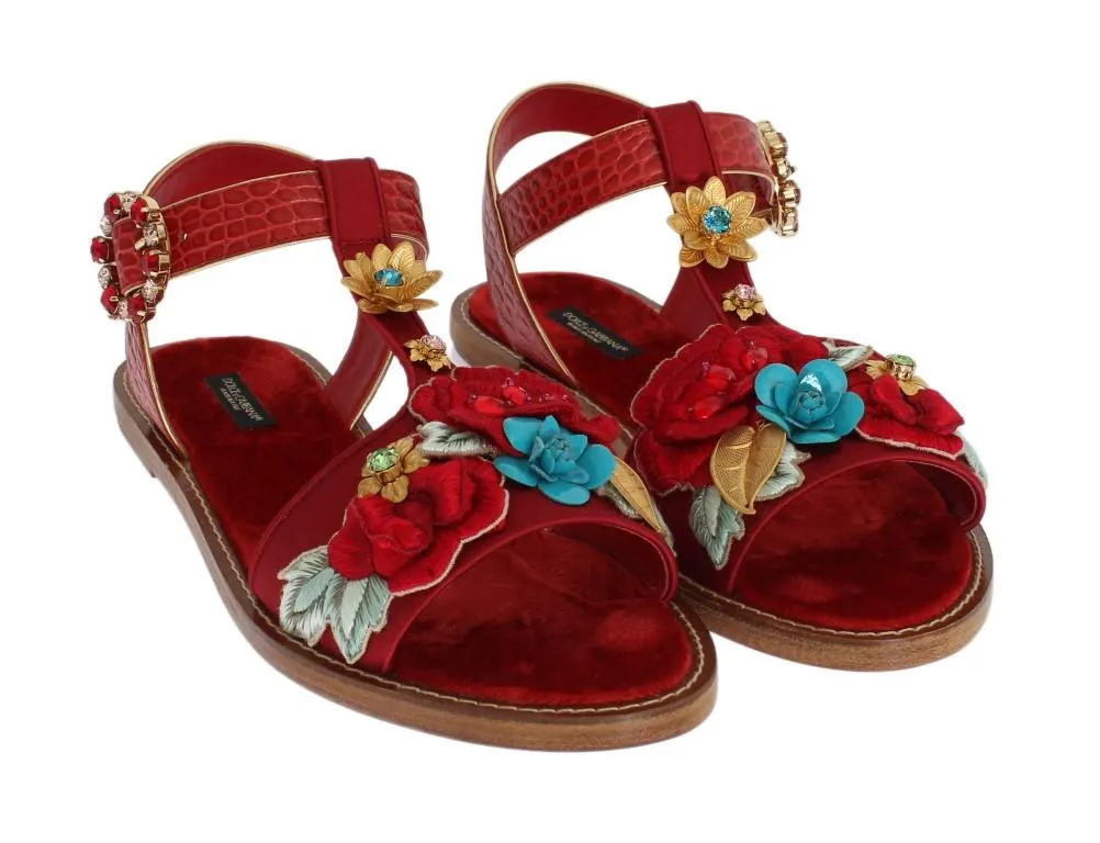 Red Crocodile Crystal Roses Sandals