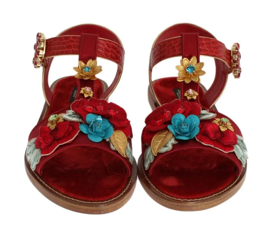 Red Crocodile Crystal Roses Sandals