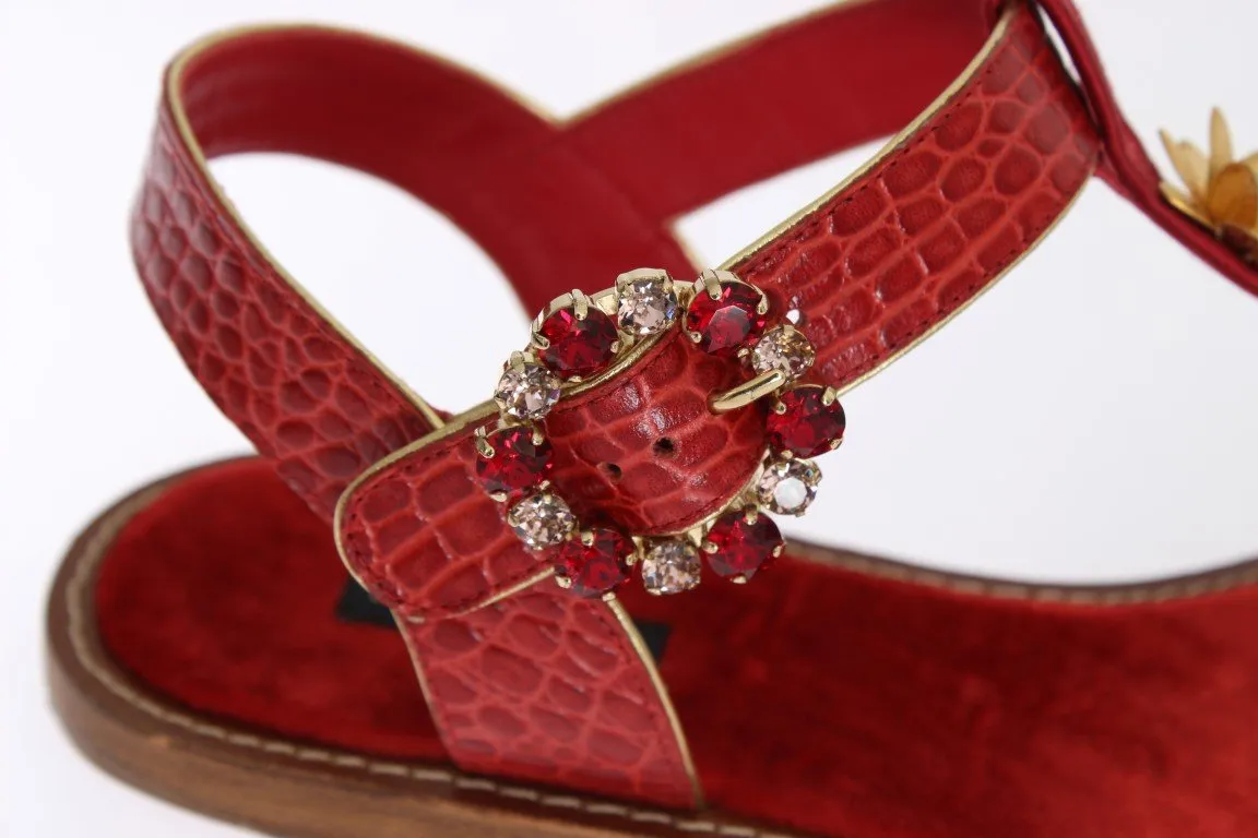 Red Crocodile Crystal Roses Sandals