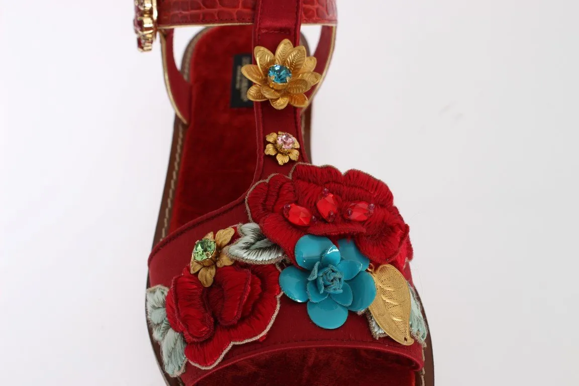Red Crocodile Crystal Roses Sandals