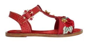 Red Crocodile Crystal Roses Sandals