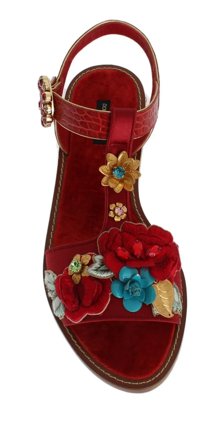 Red Crocodile Crystal Roses Sandals