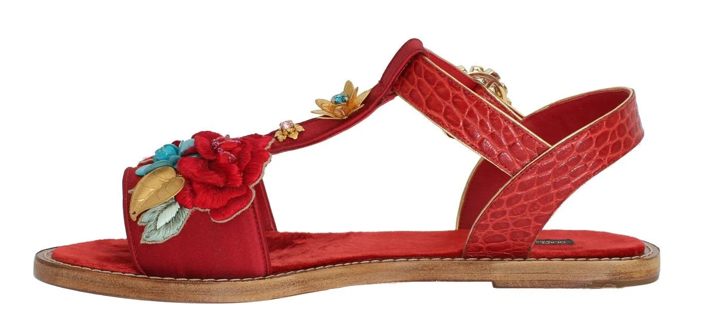 Red Crocodile Crystal Roses Sandals