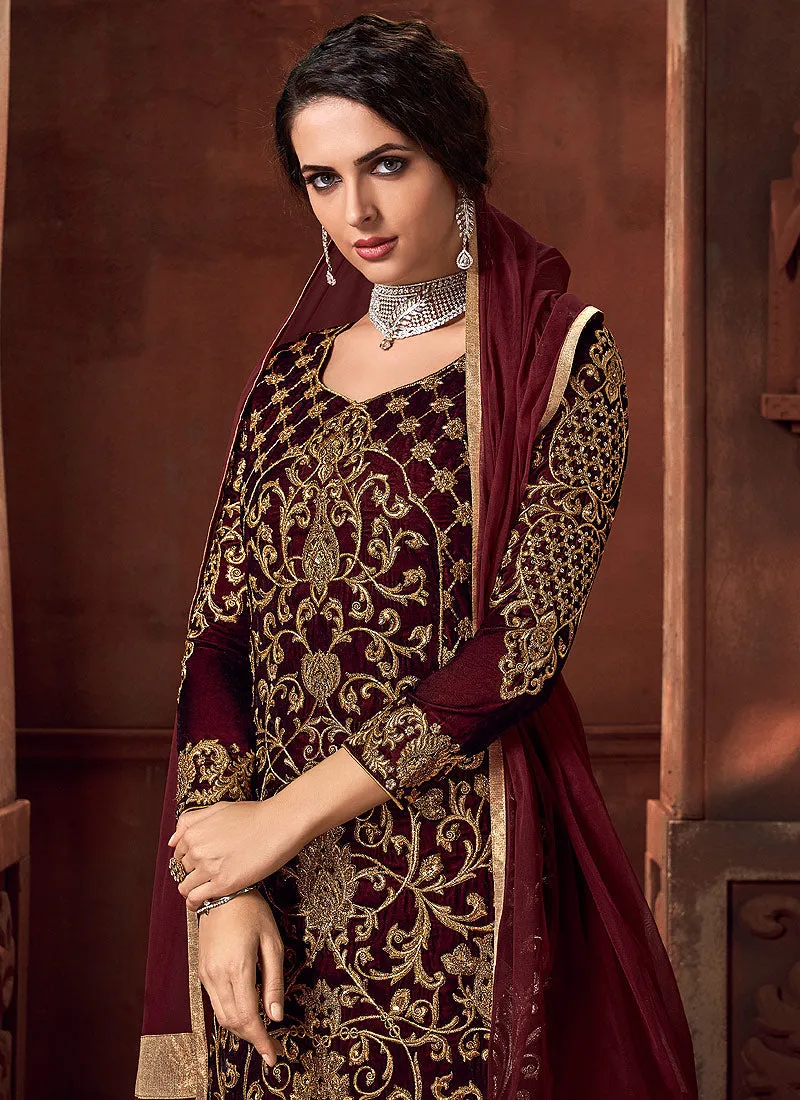 Red Embroidered Lehenga Style Anarkali Suit
