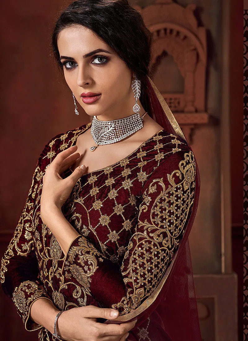 Red Embroidered Lehenga Style Anarkali Suit