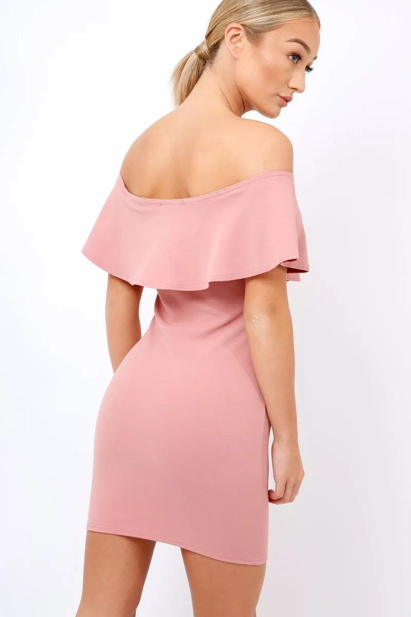 Rose Bardot Frill Bodycon Applique Dress - Leticia