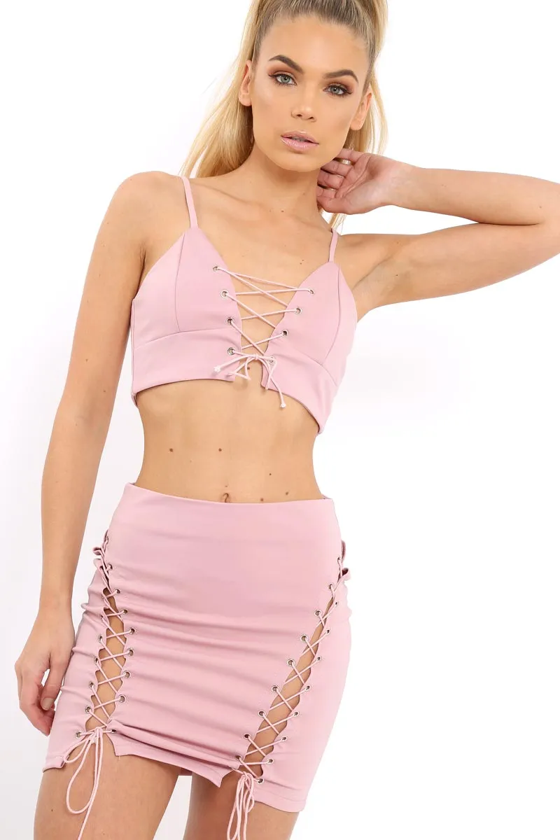Rose Lace up Front Co-ord Set - Presley