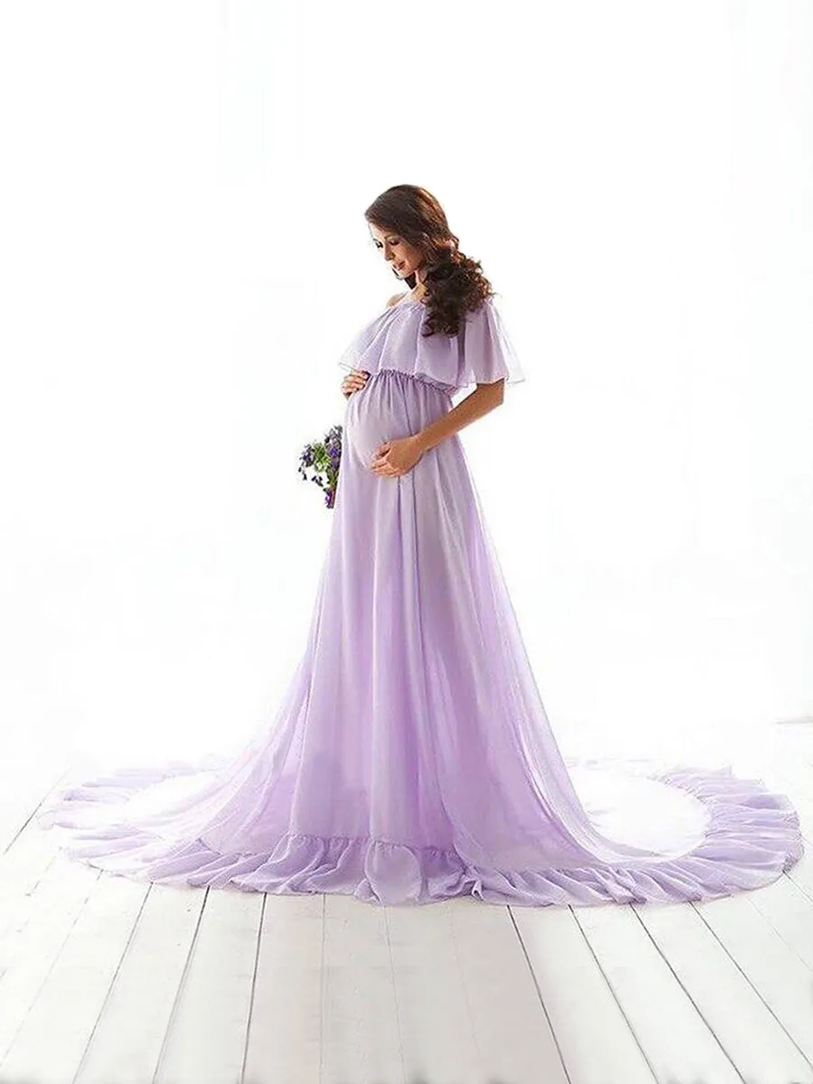 Ruffled Off Shoulder Plus Size Maternity Dress for Photoshoot YD2105081