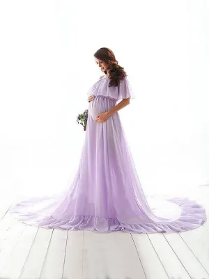 Ruffled Off Shoulder Plus Size Maternity Dress for Photoshoot YD2105081