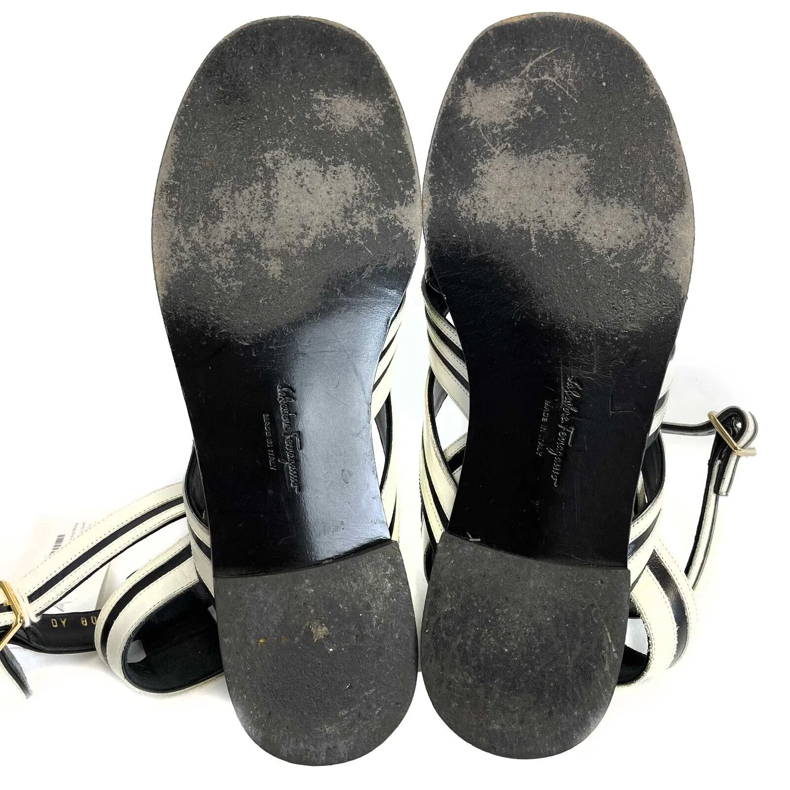 Salvatore Ferragamo - Black And White Ankle Strap Sandals - Size 8