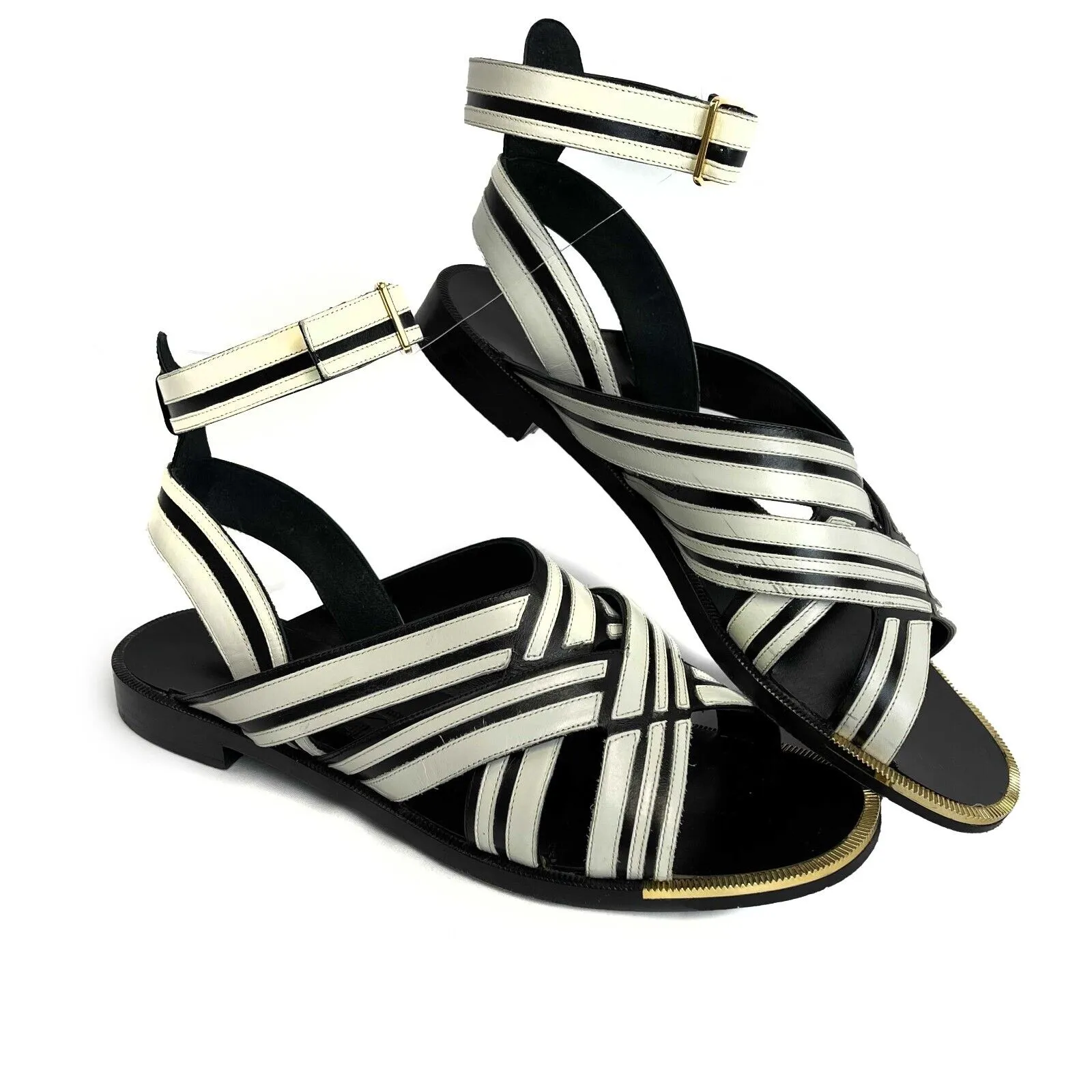 Salvatore Ferragamo - Black And White Ankle Strap Sandals - Size 8