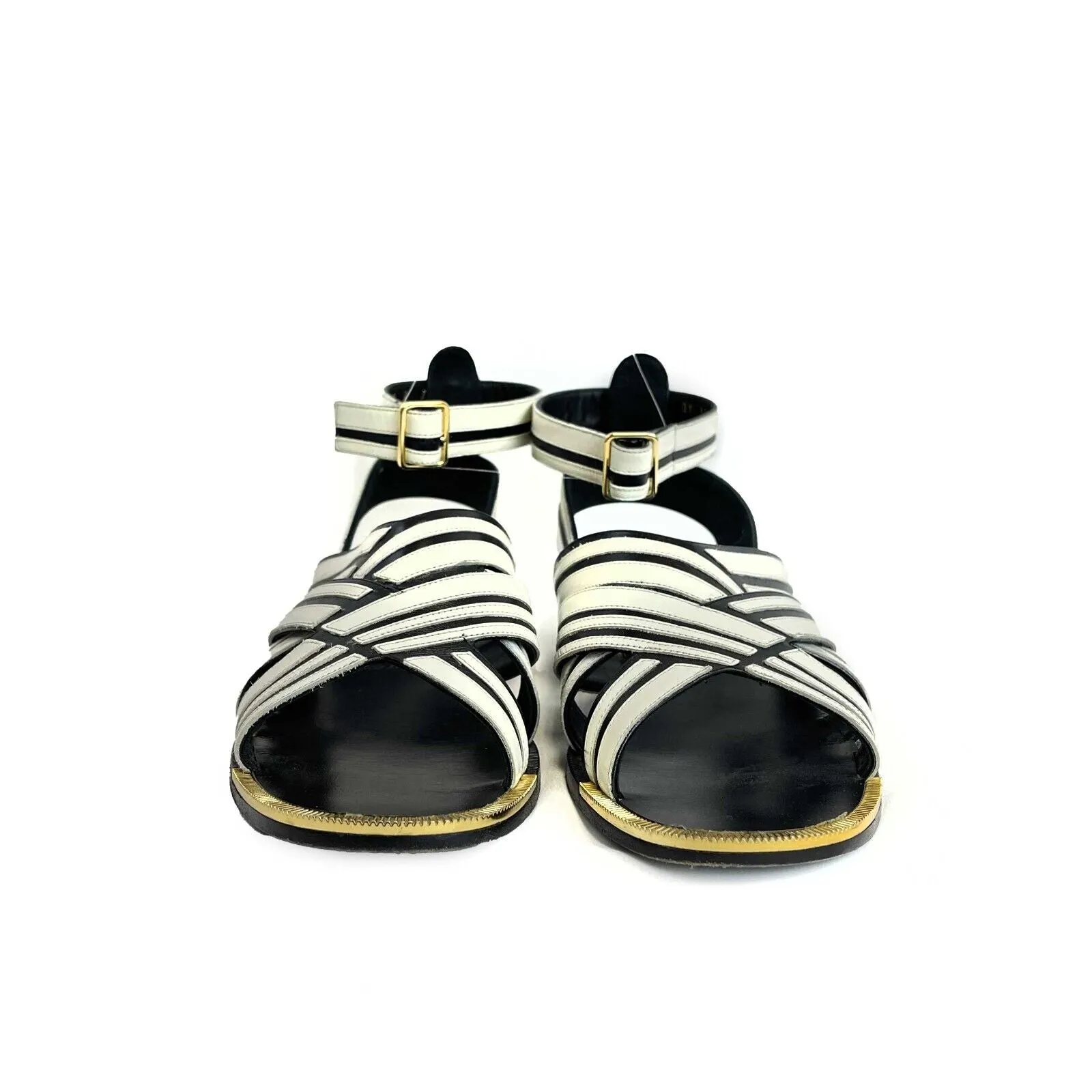 Salvatore Ferragamo - Black And White Ankle Strap Sandals - Size 8