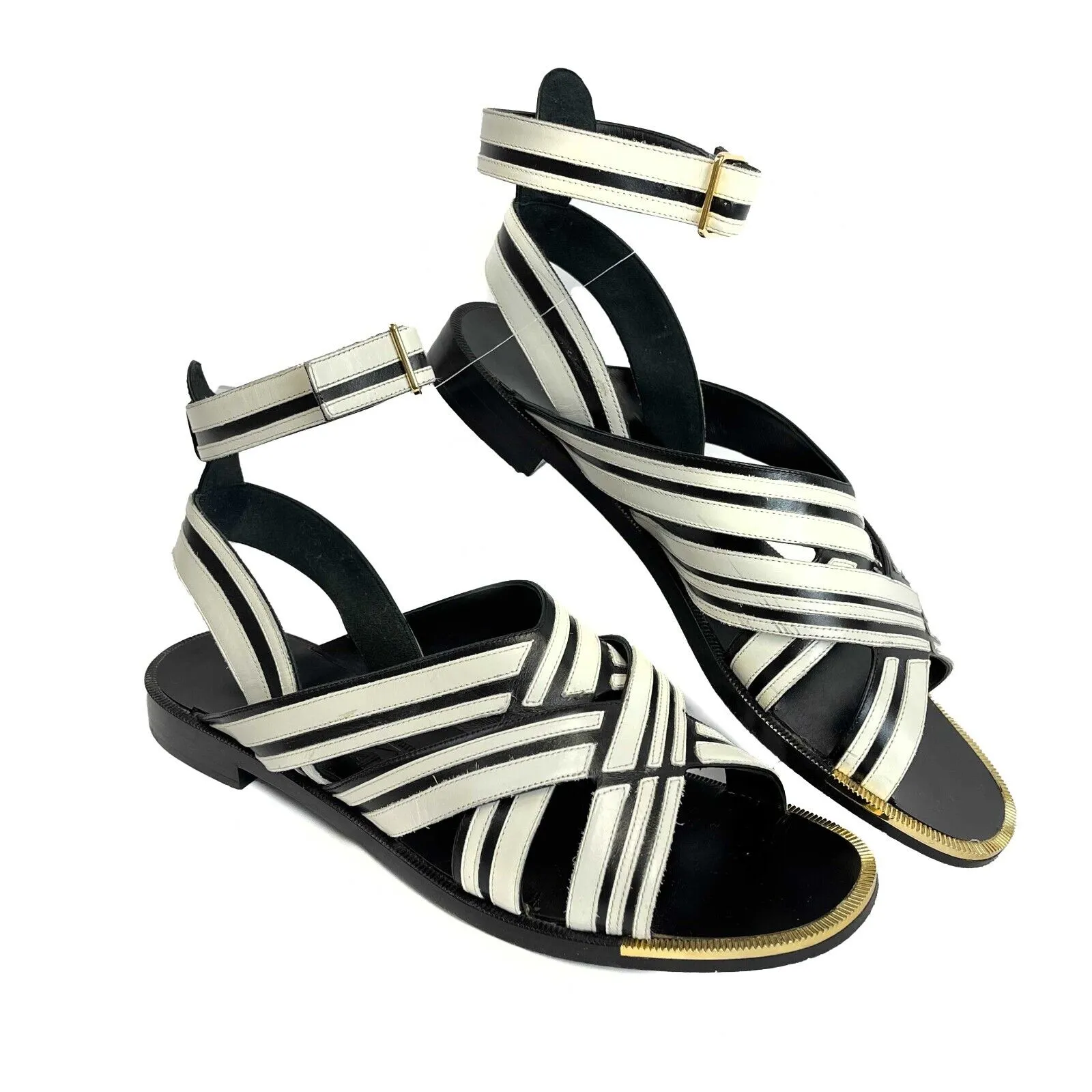 Salvatore Ferragamo - Black And White Ankle Strap Sandals - Size 8