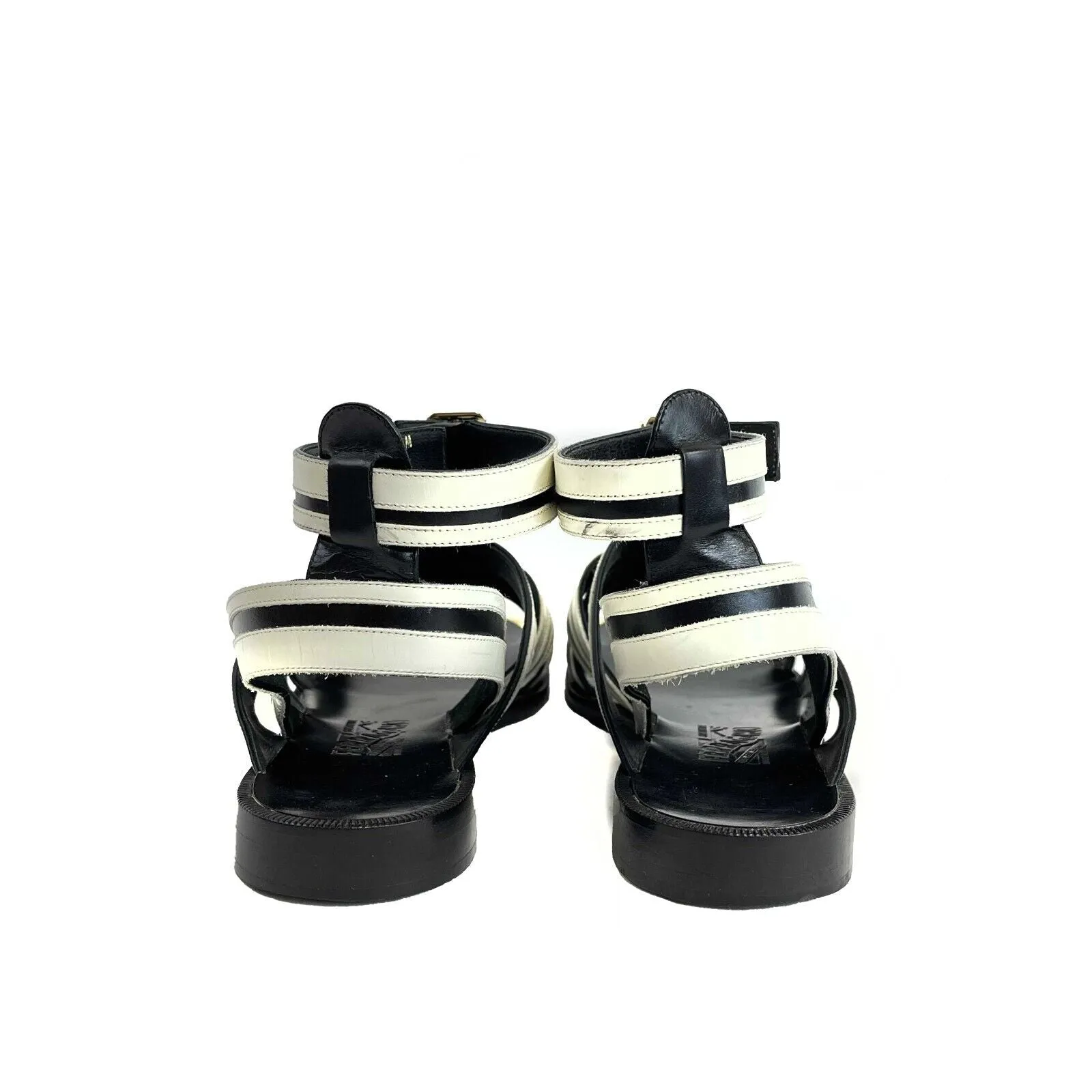 Salvatore Ferragamo - Black And White Ankle Strap Sandals - Size 8