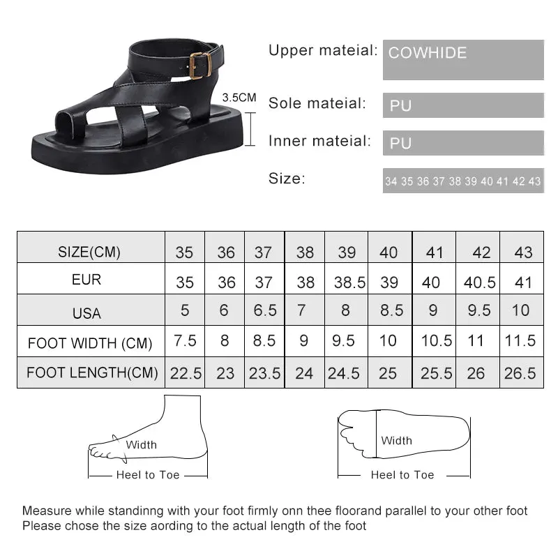 Sandals for Women Genuine Leather Clip Toe Gladiator Style Med Platform Ladies Sandals