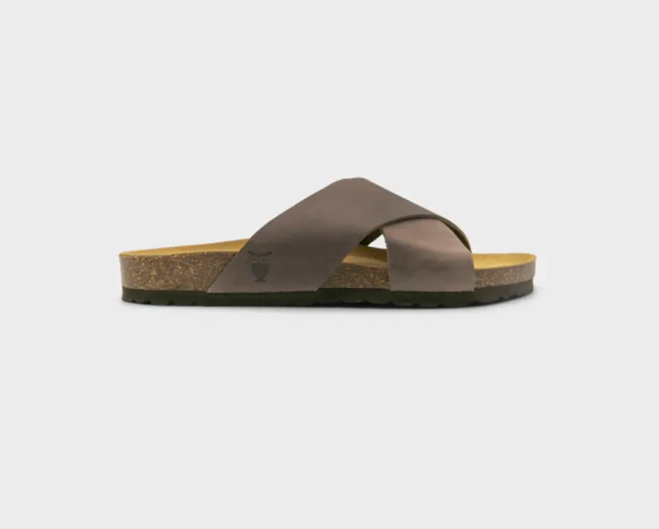 Sandgrens Soria Criss-Cross Cork Sandal in Walnut Brown