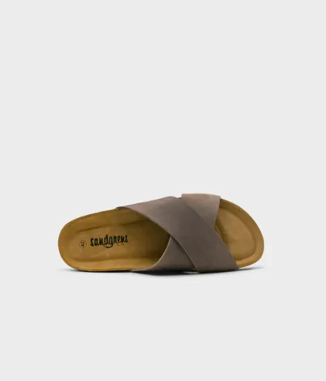 Sandgrens Soria Criss-Cross Cork Sandal in Walnut Brown