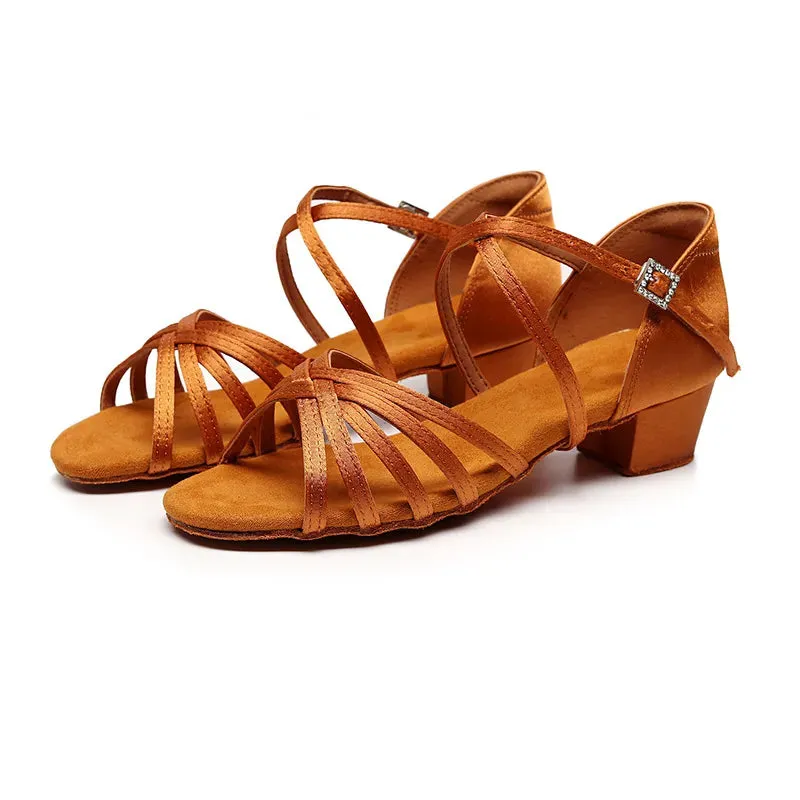 Sapatos De Danca Girl Dance Shoe Summer Kid High Heel Sandal Latin DanceShoe Soft Soled Square Dance Shoe Practice Dancing Shoe