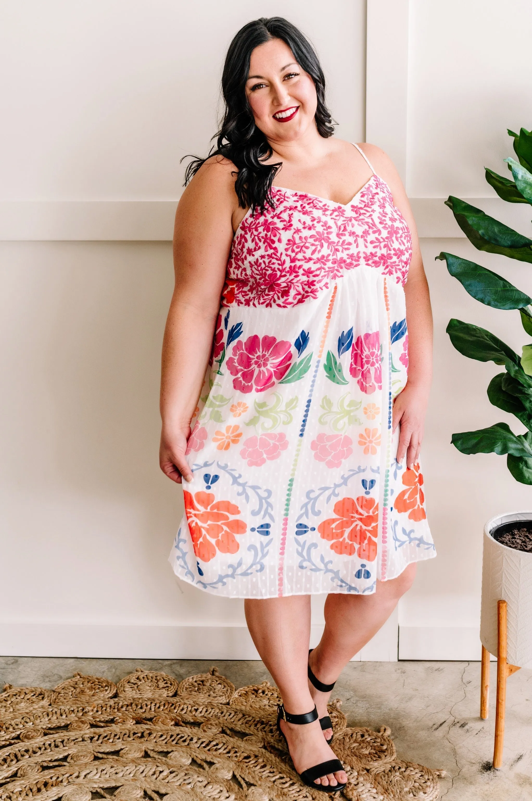 Savanna Jane Embroidered Lined Dress In Bright Summer Days