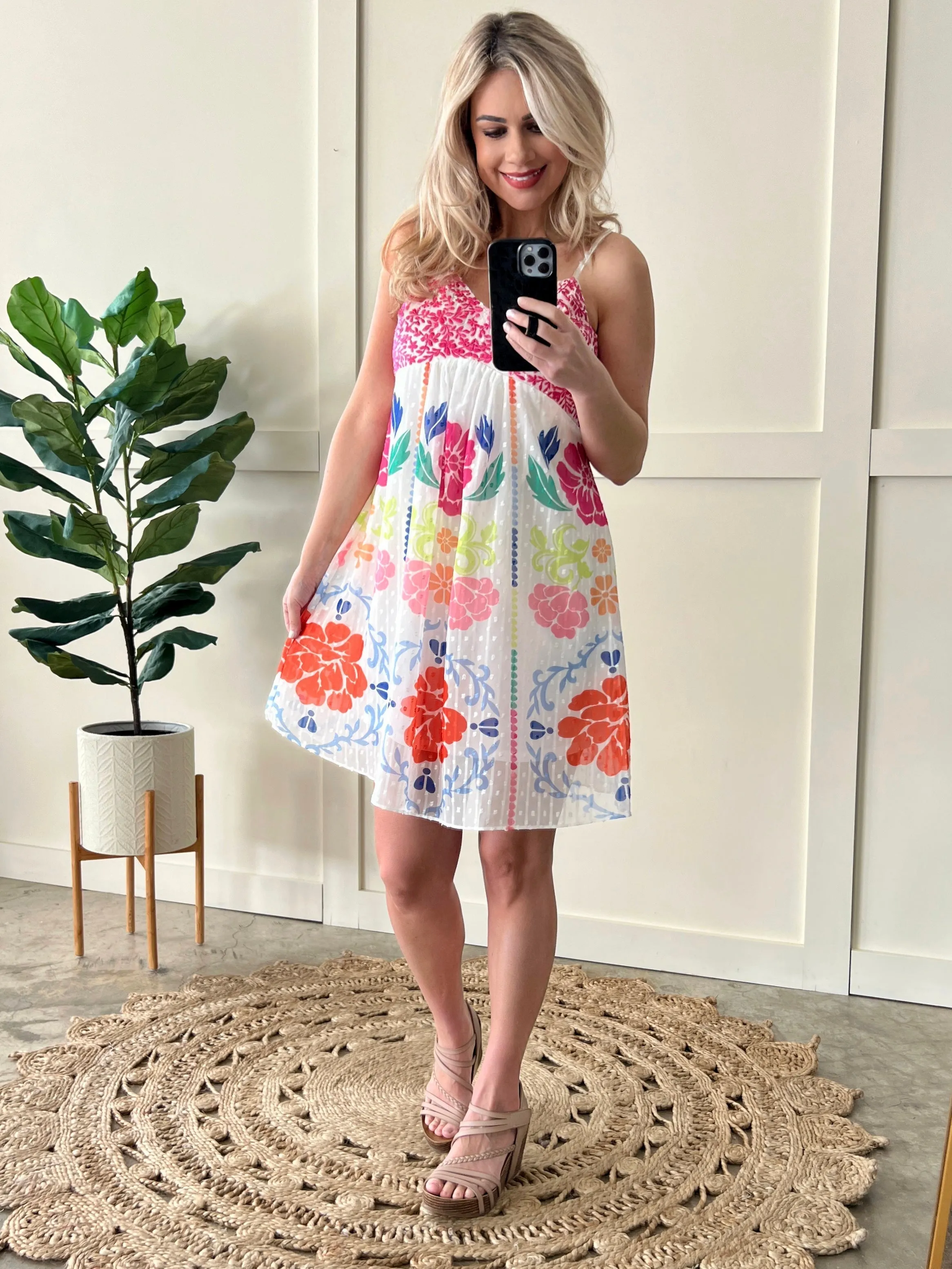 Savanna Jane Embroidered Lined Dress In Bright Summer Days