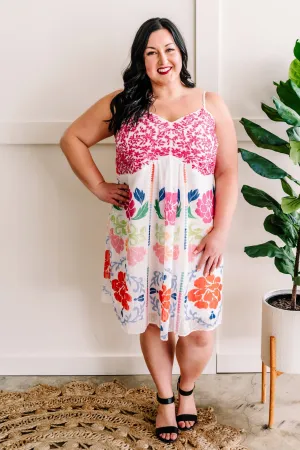 Savanna Jane Embroidered Lined Dress In Bright Summer Days