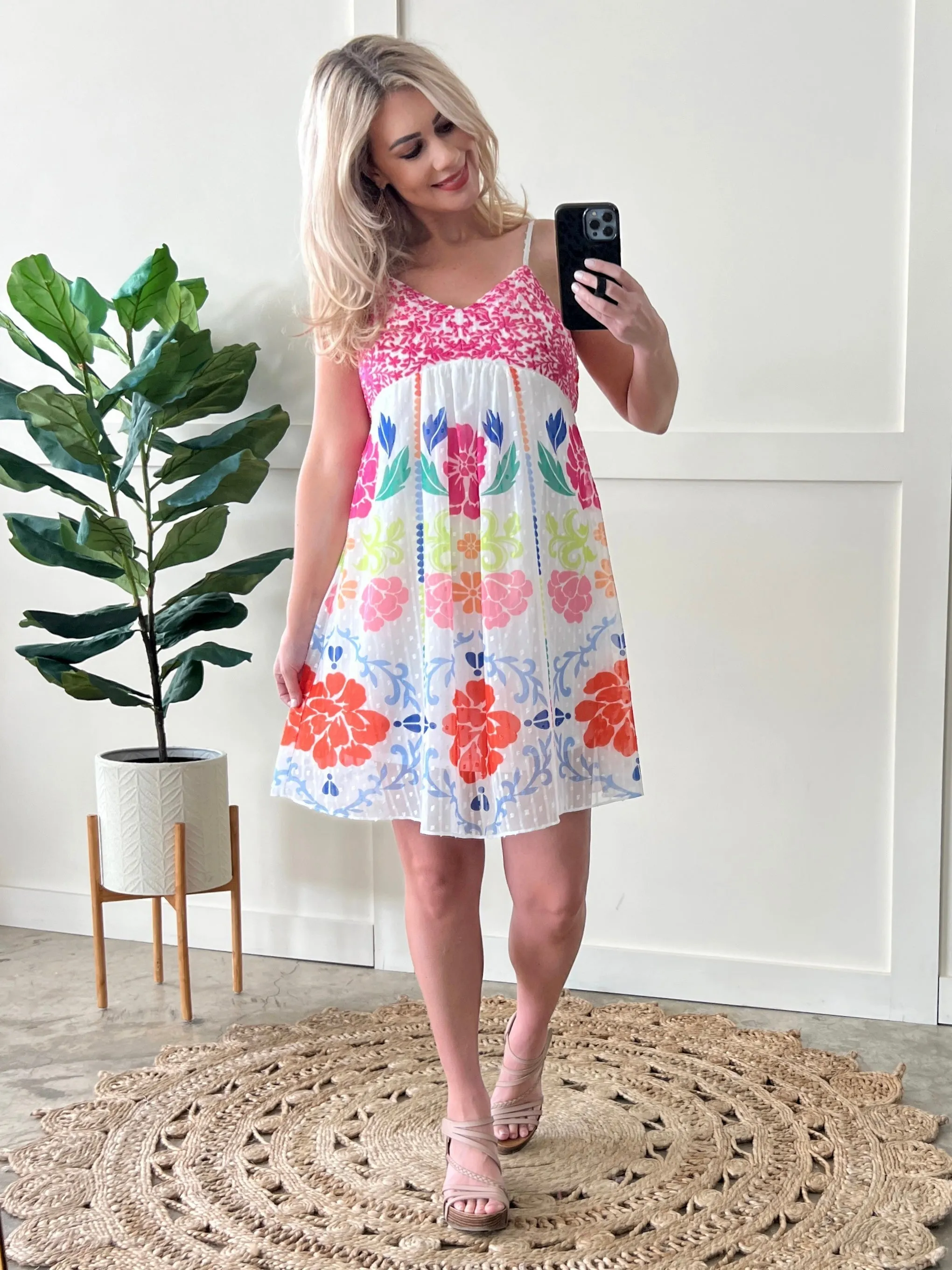 Savanna Jane Embroidered Lined Dress In Bright Summer Days
