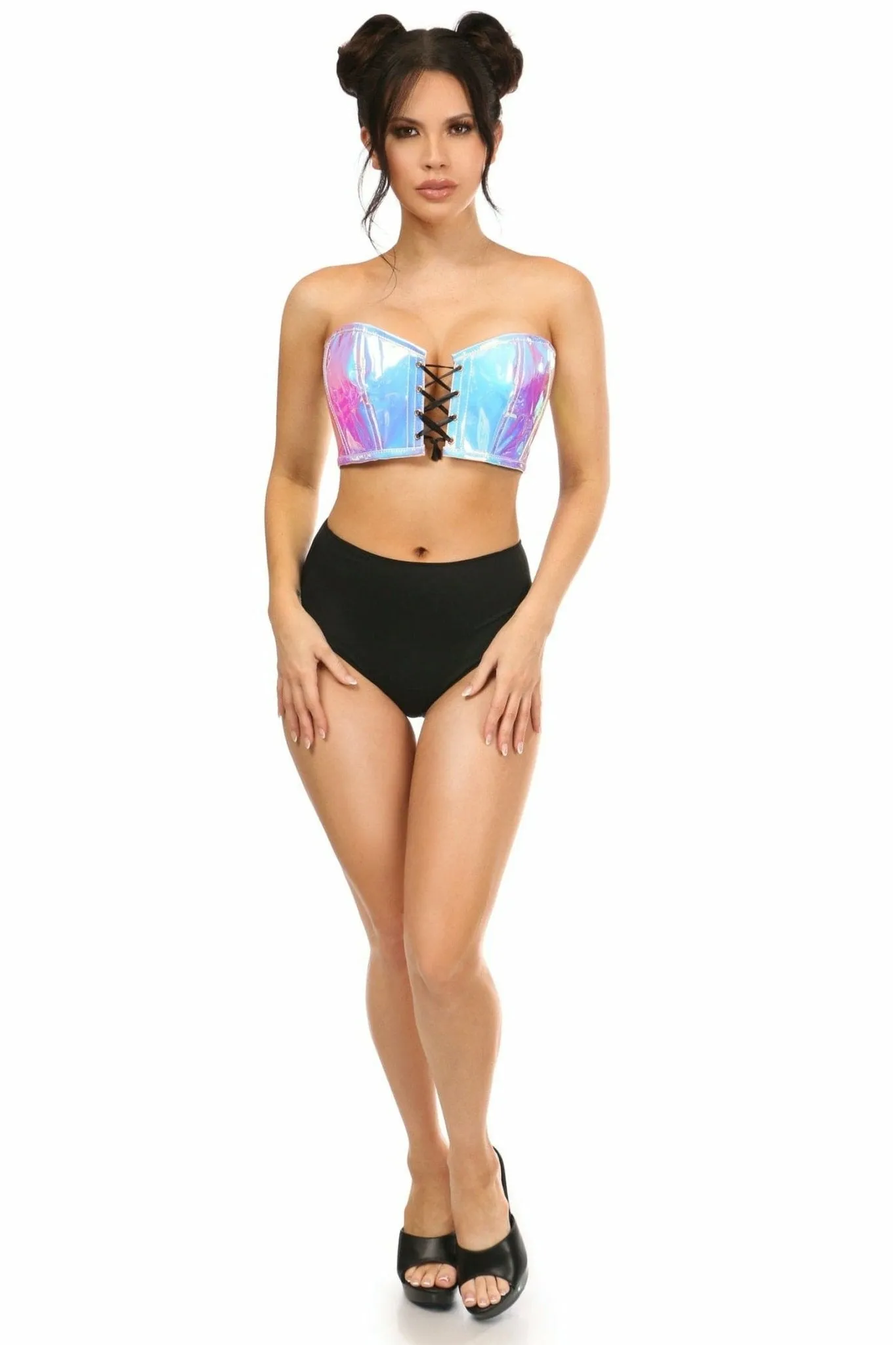 Sexy Blue With Purple Holo Lace-Up Bustier Top