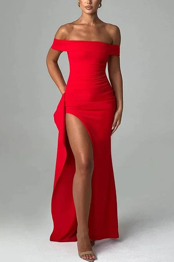 Sexy Lady Off Shoulder High Slit Maxi Dress
