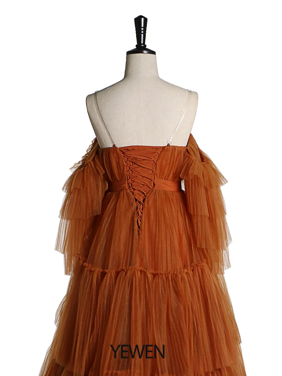 Sexy Off Shoulder Maternity Dress Ruffled Lace Up Evening Dress For Photo shoot YW2051