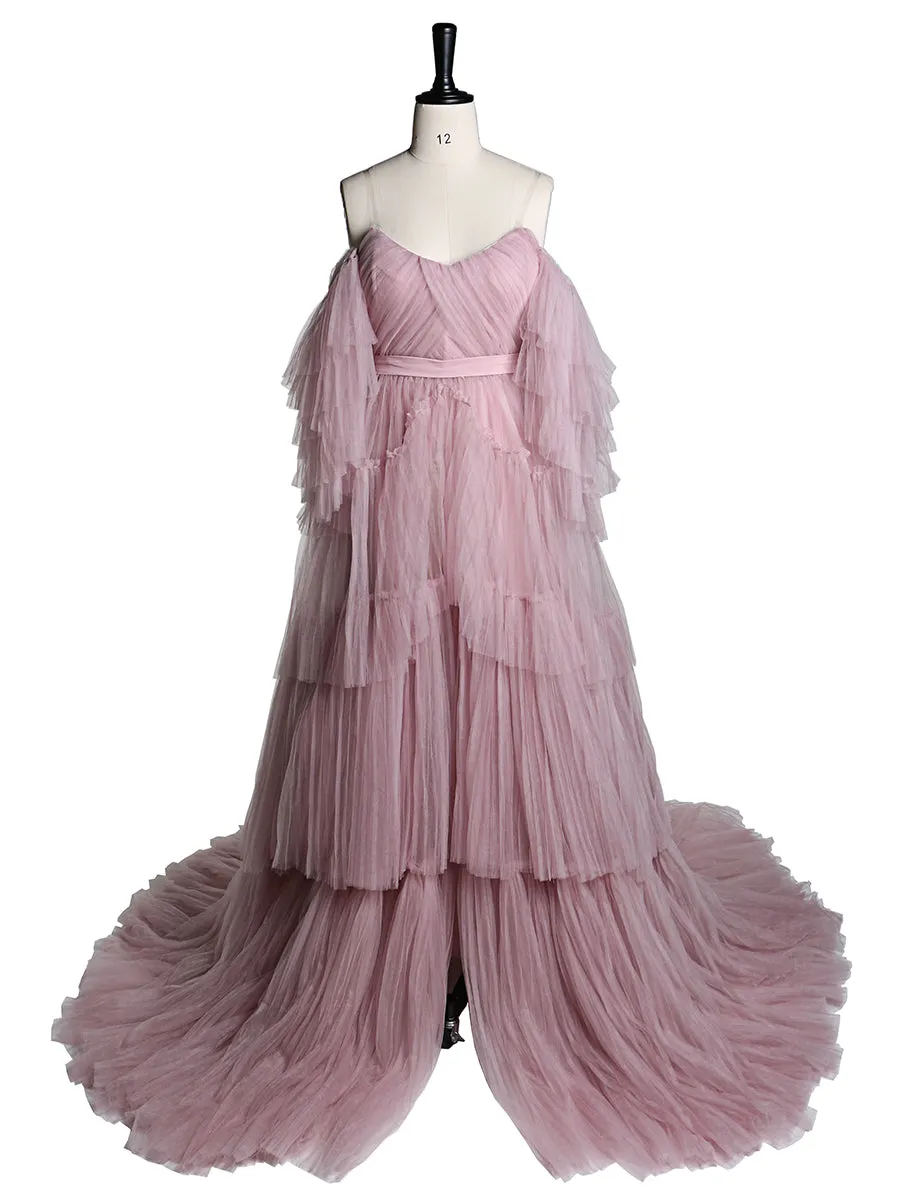Sexy Off Shoulder Maternity Dress Ruffled Lace Up Evening Dress For Photo shoot YW2051