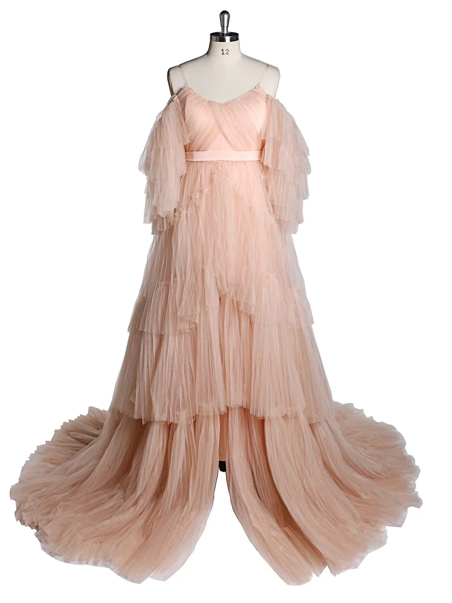 Sexy Off Shoulder Maternity Dress Ruffled Lace Up Evening Dress For Photo shoot YW2051