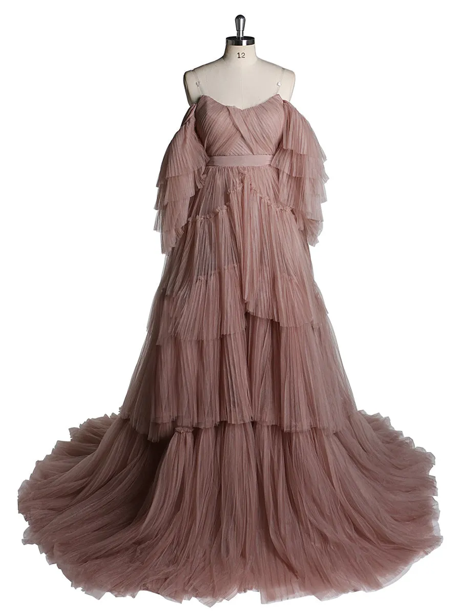Sexy Off Shoulder Maternity Dress Ruffled Lace Up Evening Dress For Photo shoot YW2051