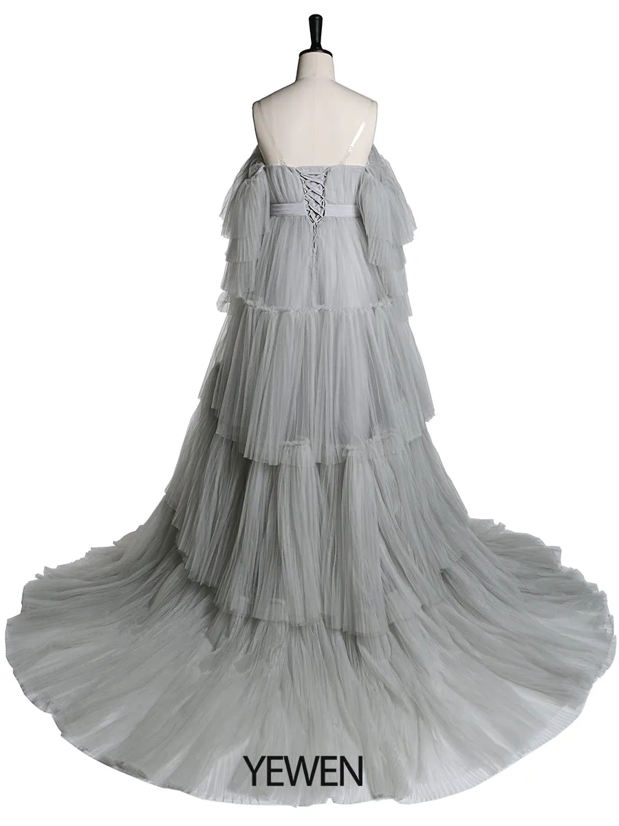 Sexy Off Shoulder Maternity Dress Ruffled Lace Up Evening Dress For Photo shoot YW2051