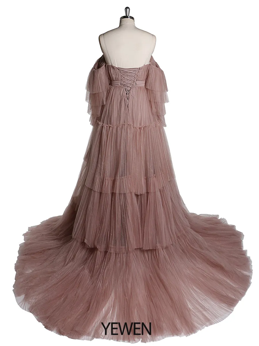 Sexy Off Shoulder Maternity Dress Ruffled Lace Up Evening Dress For Photo shoot YW2051