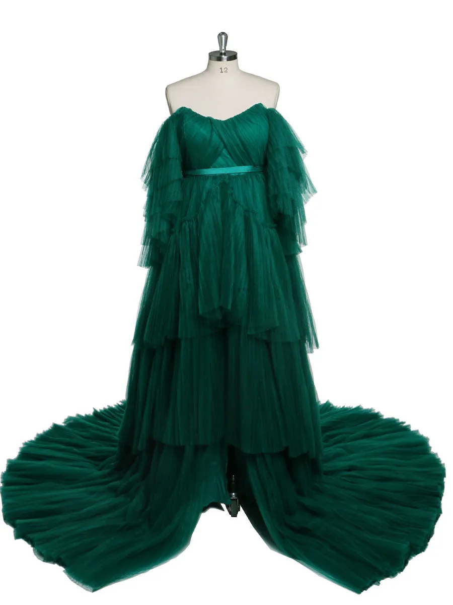 Sexy Off Shoulder Maternity Dress Ruffled Lace Up Evening Dress For Photo shoot YW2051